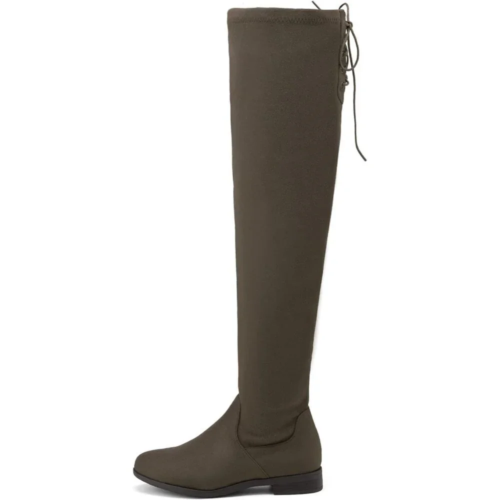 Women's Khaki Textile Suede Over The Knee Thigh High Winter Riding Boots